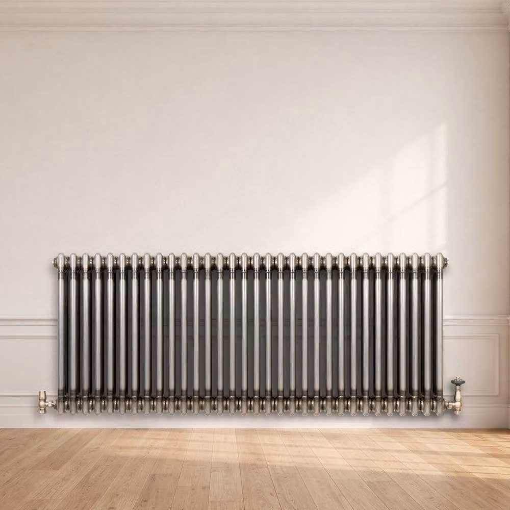 Monstershop Traditional 3 Column Carbon Steel Radiator and Valves in Silver with Wall Brackets and Thermostat Head, W/H: 60 x 146 cm – 4