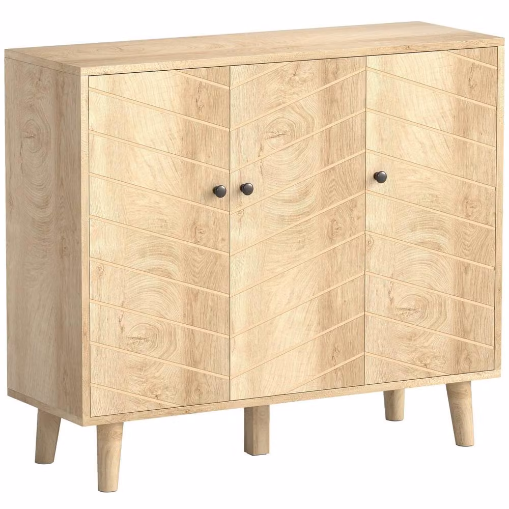 Wyld Haus Lurodo 3 Door Sideboard in Natural Wood Effect with Chevron Doors, W/D/H: 120 x 40 x 76 cm – 2