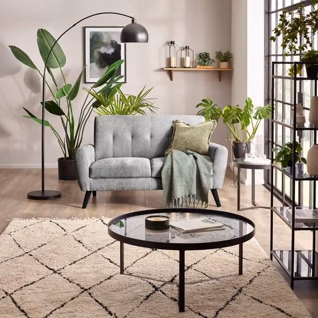 Julian Bowen Monza 2 Seater Grey Fabric Scandinavian Style Sofa with Scatter Cushions