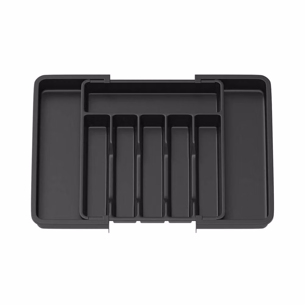 VOGREX Black Plastic Expandable Cutlery Tray Drawer Insert for Kitchen with Compartments – 3