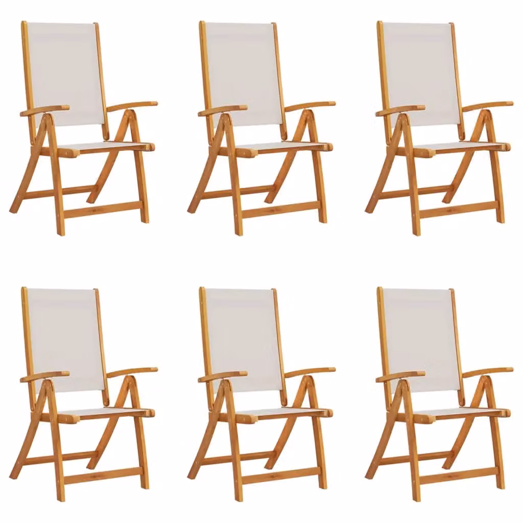 Berkfield Home Set of 6 Folding Garden Chairs in Brown Acacia Wood and Textilene – 2
