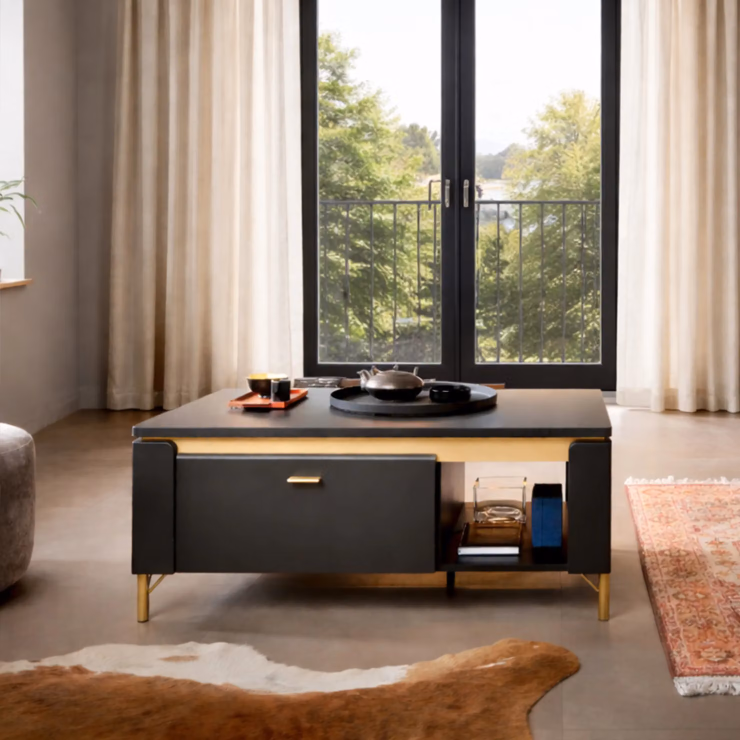 Furniture To Go Genoa Coffee Table with 1 Drawer in Black Matt and Gold – 3