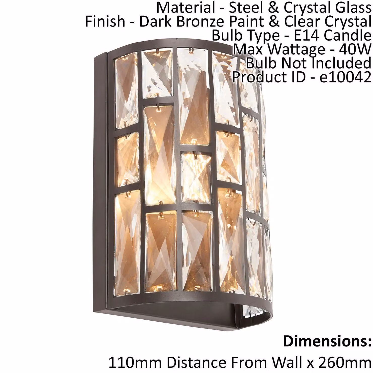 Loops Dimmable Wall Light in Dark Bronze and Clear Crystal with E14 Candle Bulb – 2