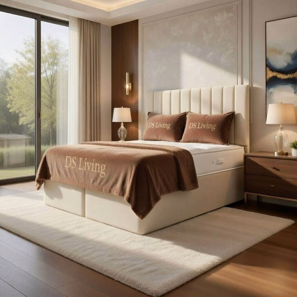 DS Living Aria Cream Velvet Upholstered Ottoman Bed, W/D/H: 140 x 200 cm – 3