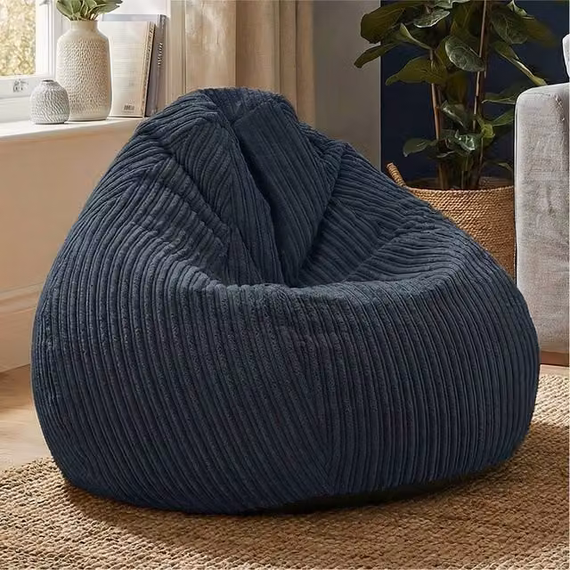 rucomfy Jumbo Cord Slouchbag Classic Indoor Bean Bag for Adults in Navy Blue – 1