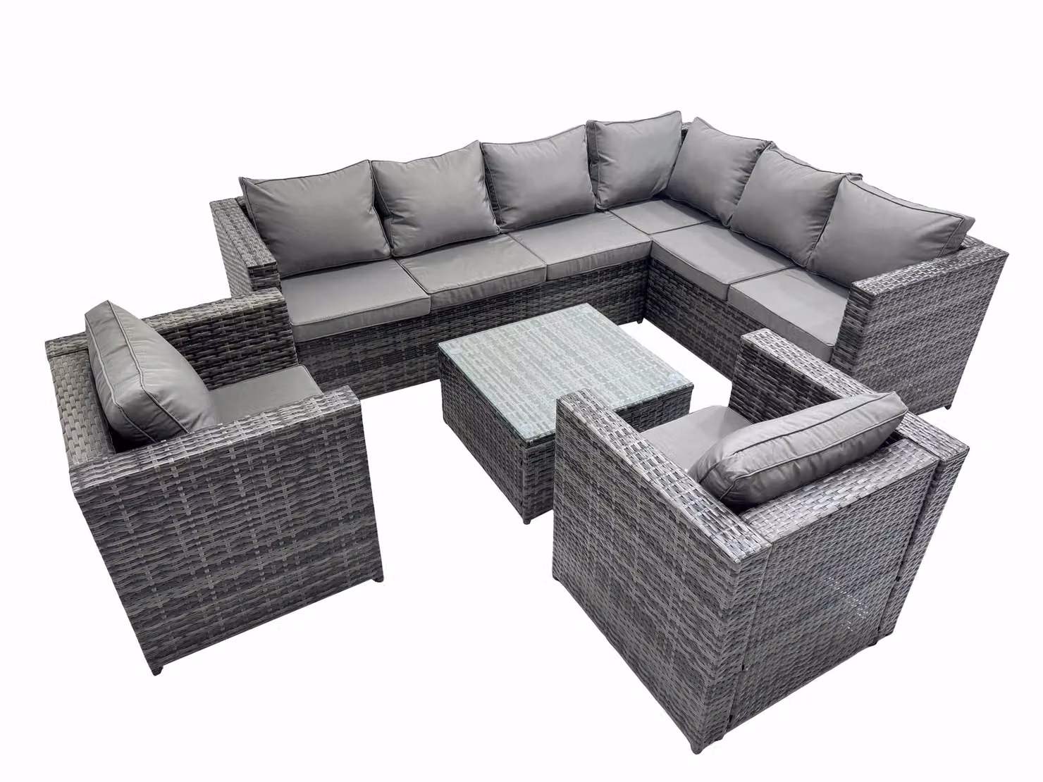 Fimous 8 Seater Anthracite Grey Rattan Corner Sofa Set with Coffee Table and Armchairs for Garden and Outdoor Use – 2