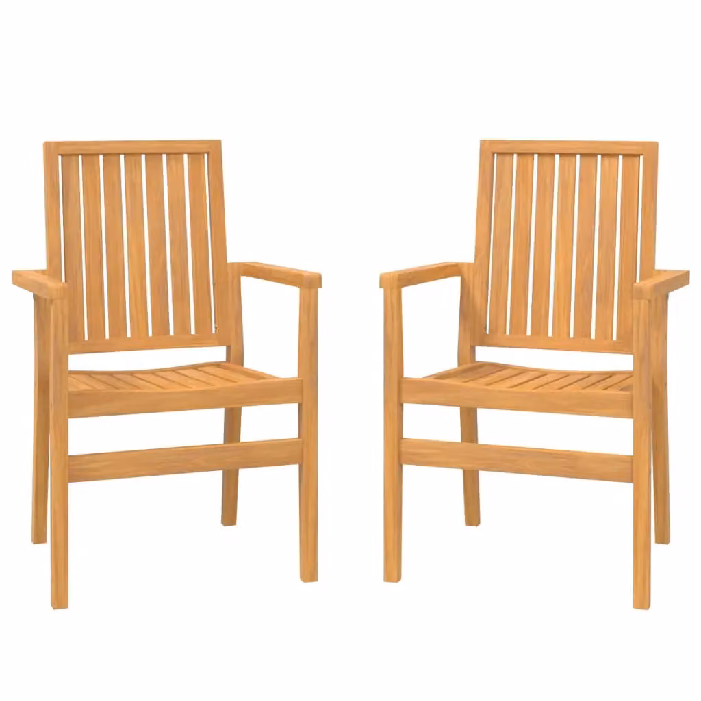 Berkfield Home Stackable Garden Chairs, 2 Piece Set, Brown Solid Teak Wood, W: 56.5 cm, D: 57.5 cm, H: 91 cm – 2