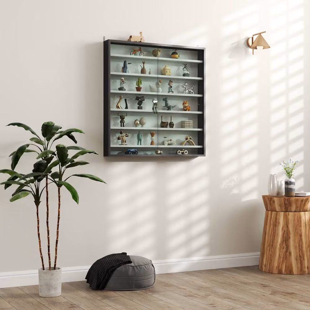 STILVORA Modern Wall Mounted Black Matt Cabinet with Glass Doors and Internal Shelves – 2