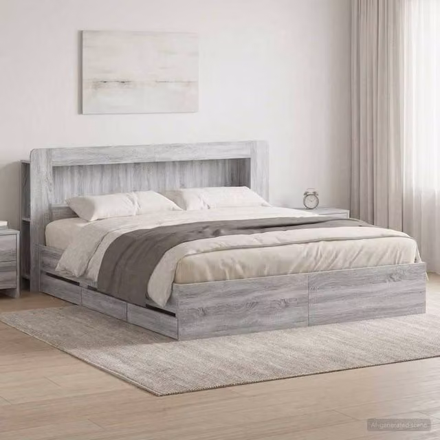 Berkfield Home Modern Bed Frame with Storage Drawers in Grey Sonoma, W/D/H: 180 x 200 cm, Engineered Wood – 1