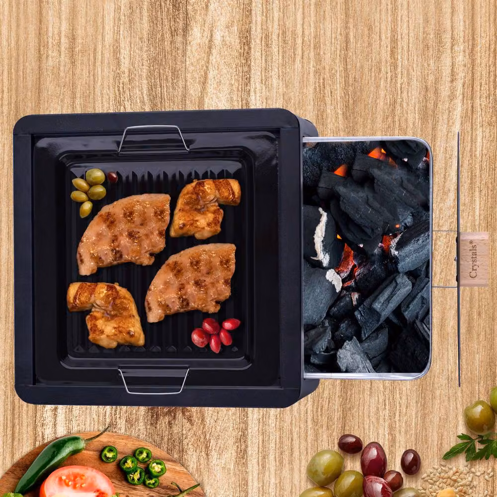 Crystals Portable Tabletop Charcoal BBQ Grill in Black, Enamelled Steel, W/D/H: 31.0 x 31.0 x 15.5 cm – 5