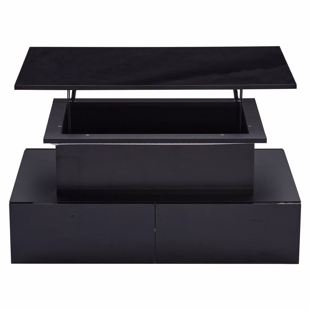 Merax Modern Lift Top LED Coffee Table in Black with 4 Push-to-Open Drawers, W/D/H: 120 x 60 x 45 cm – 2