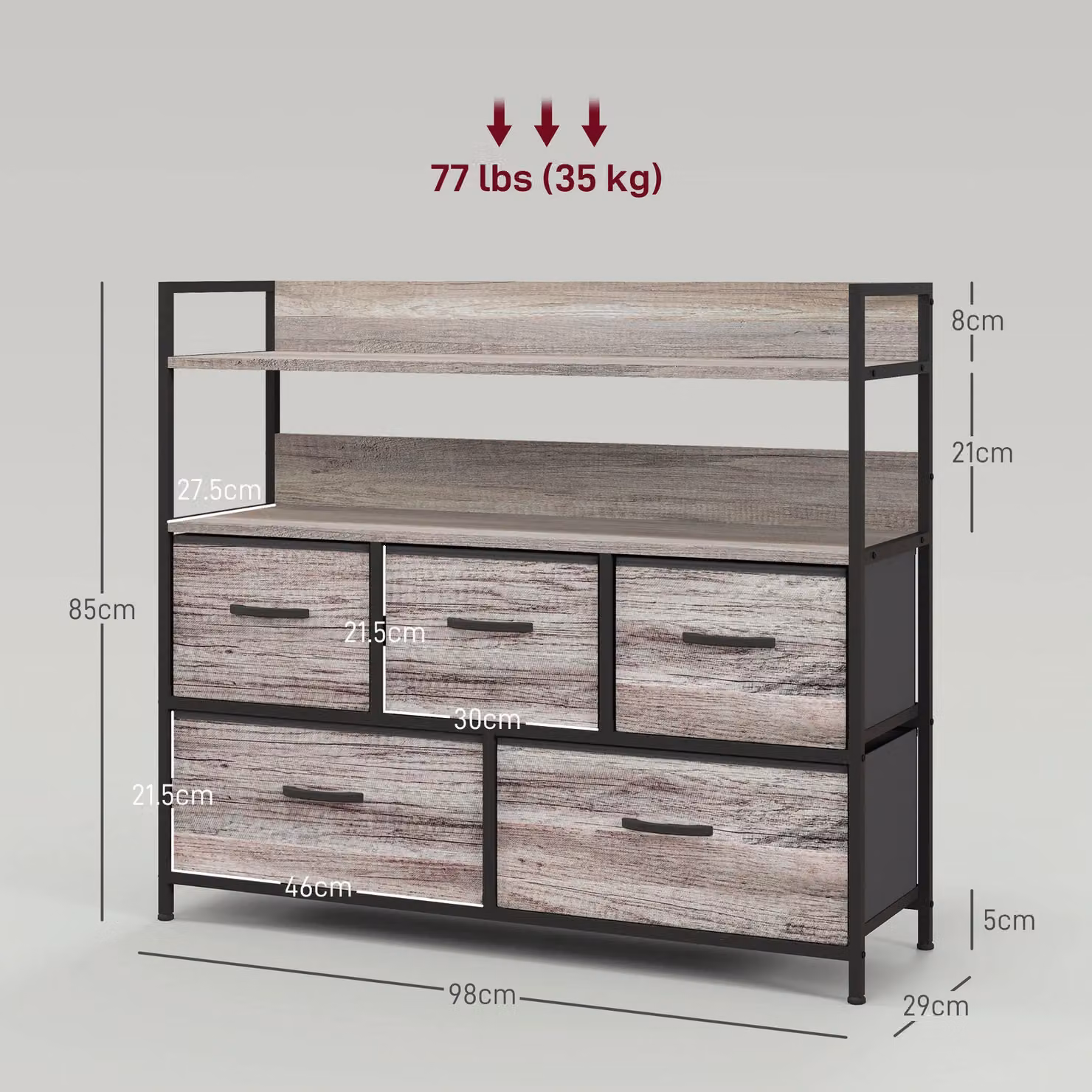 HOMCOM Grey Wood Effect 6 Drawer Bedroom Chest of Drawers with Shelf – 3