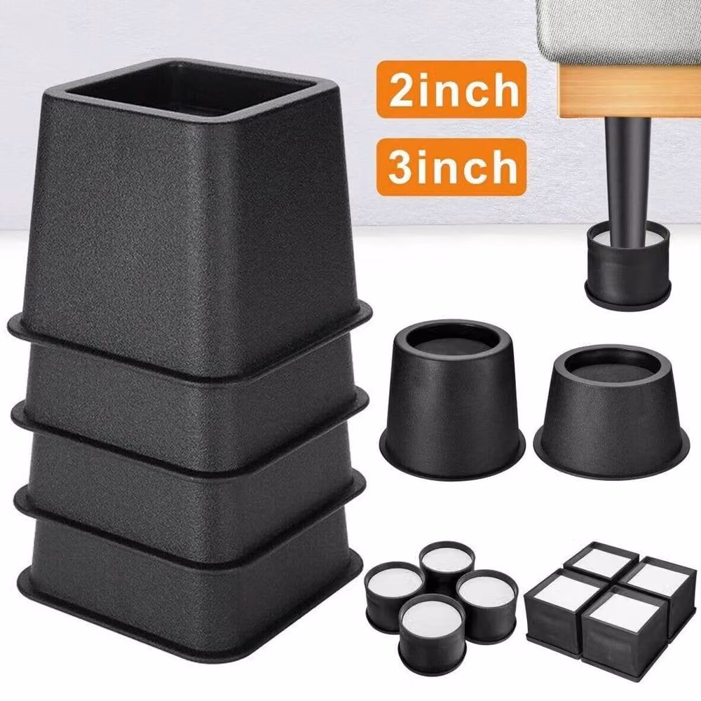 NESTLUNE 4 Pack Square Chair and Bed Risers Elephant Feet in Black – 4