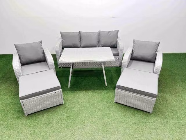 Fimous 3 Seat Reclining Sofa Garden Furniture Set in Light Grey