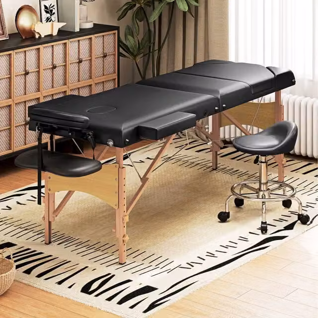 HOMCOM Portable Massage Table with Adjustable Height, Black
