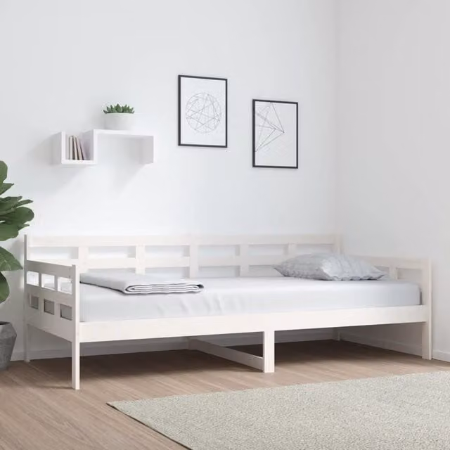 Berkfield Home White Solid Wood Pine Day Bed W/D/H: 90 x 200 cm