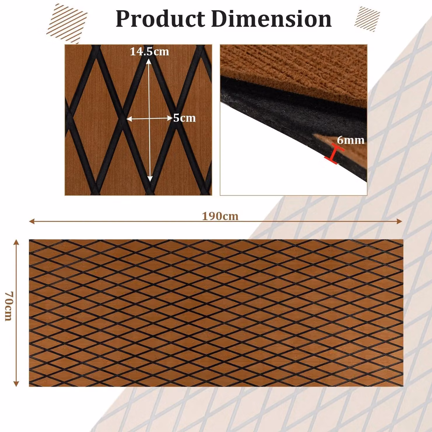 Costway Non-Slip Self-Adhesive EVA Foam Boat Flooring Decking Sheet, Brown, W: 70 cm, L: 190 cm – 2
