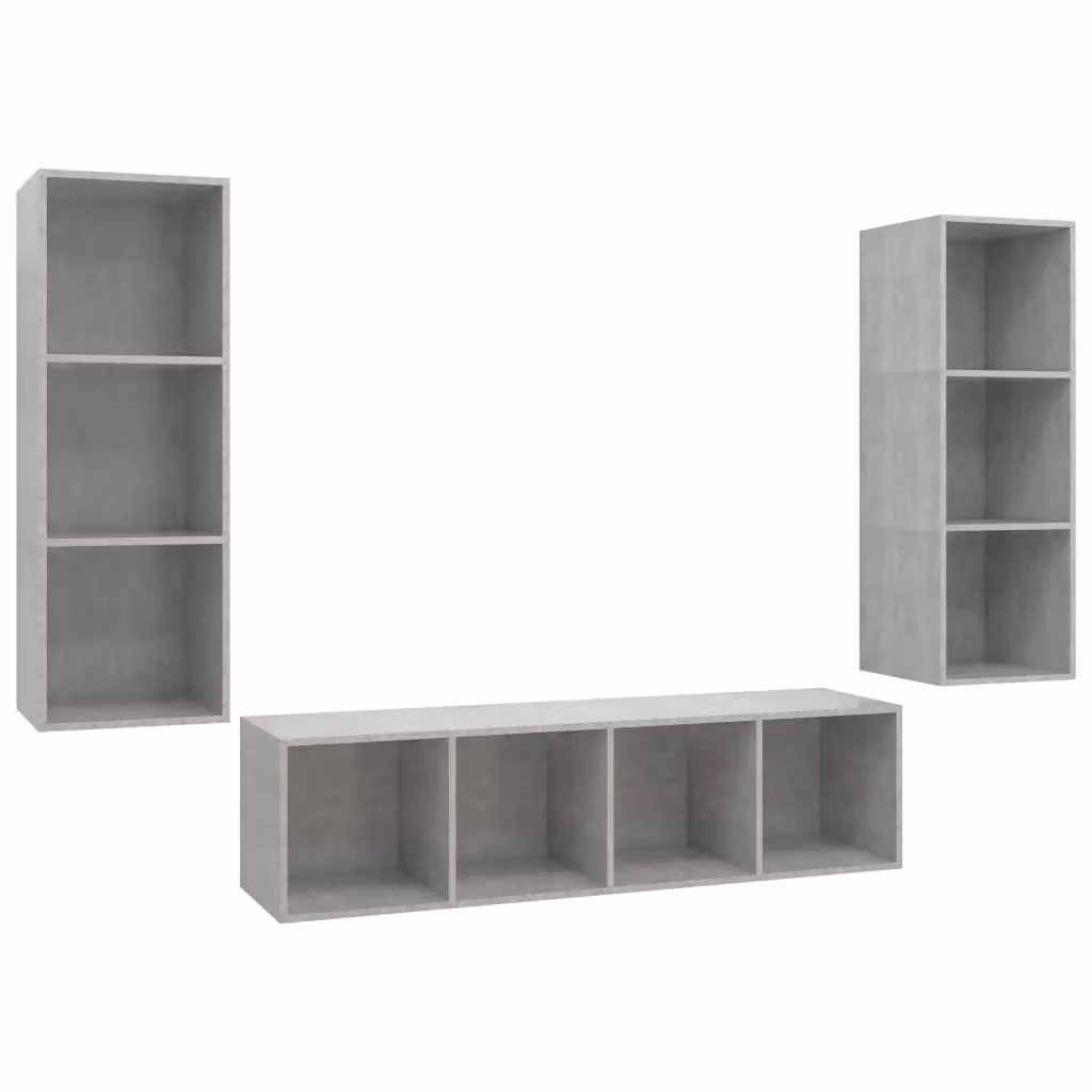 Berkfield Home 3 Piece Modern Wall Mounted TV Cabinet Set in Concrete Grey MDF – 2