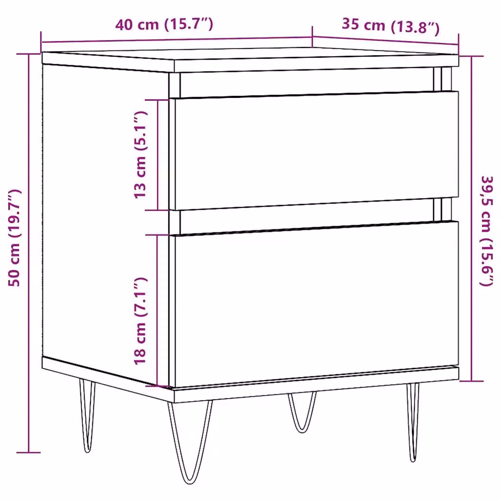 Berkfield Home Artisan Oak Bedside Cabinet in Brown, W: 40 cm, D: 35 cm, H: 50 cm – 5