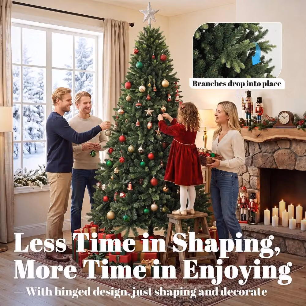 HOMCOM 7ft Artificial Christmas Tree with Solid Fir Wood Stand, Green – 5