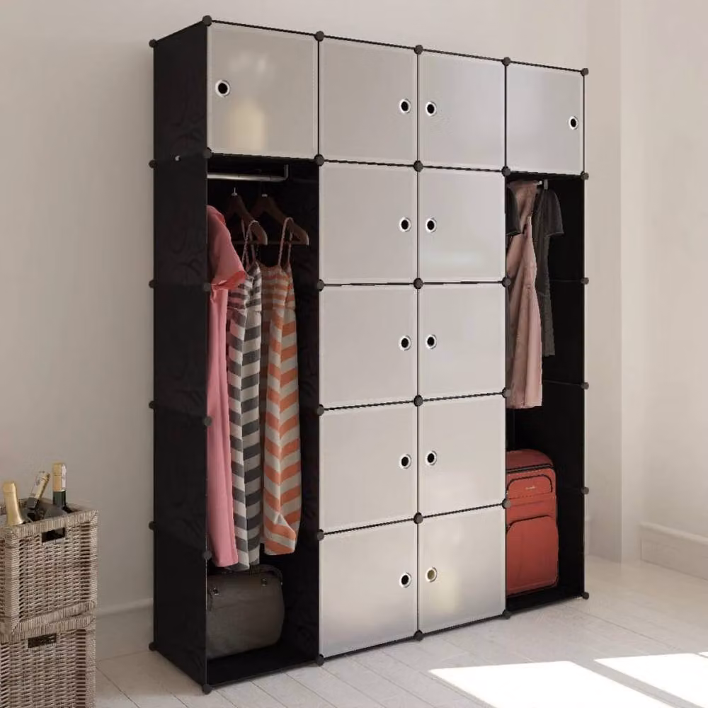 Berkfield Home Modular Cabinet with 14 Compartments in Black and White, W/D/H: 37 x 146 x 180.5 cm – 2