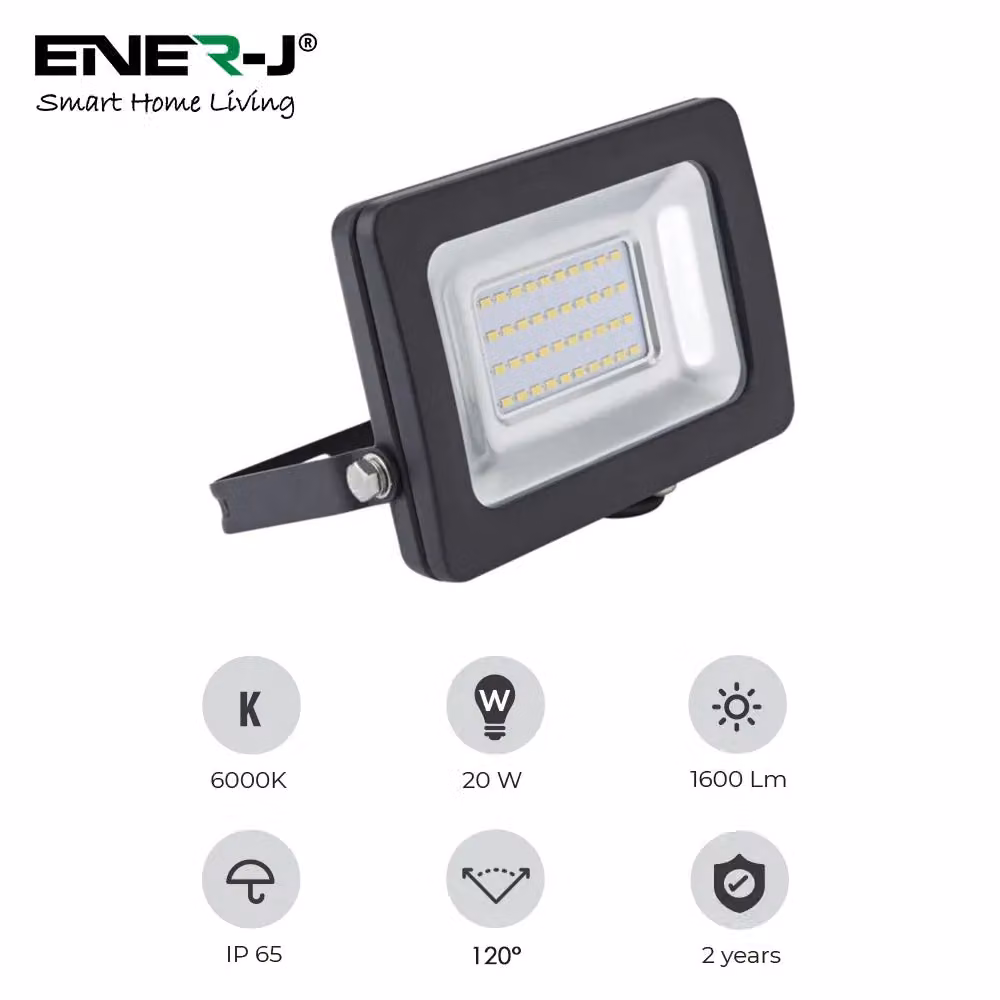 ENER-J LED SMD Non PIR Floodlight IP65 20W 1600Lm 6000K Cool White – 2