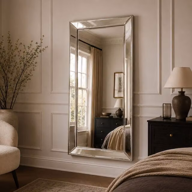 Yearn Bevelled Tray Full Length Rectangular Mirror in Silver or Gold, H 168 cm x W 76.5 cm
