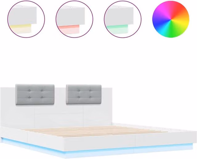 Berkfield Home Super King Bed Frame in White with LED Under-Bed Lighting and USB Charging Ports, W: 180 cm, D: 200 cm