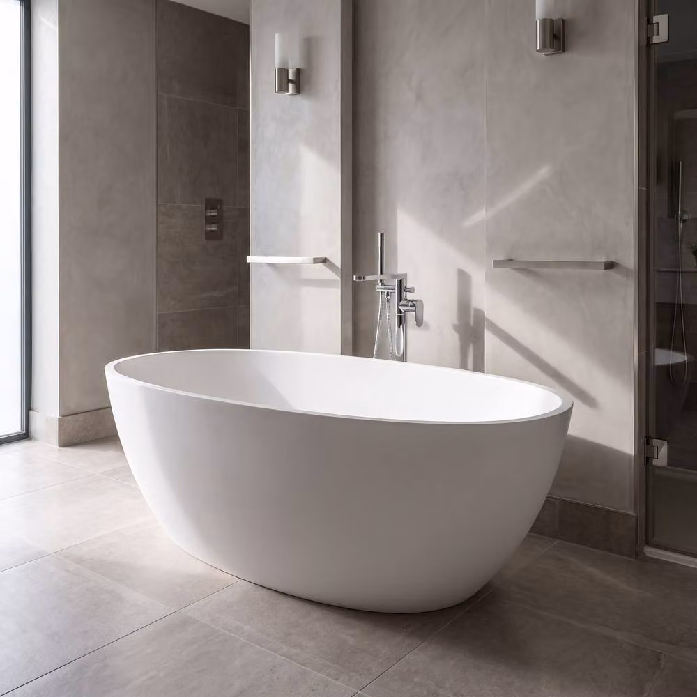 Balterley Hednesford Luxury Contemporary Freestanding Oval Double Ended Bath Tub, Matt White, W: 151 cm, D: 76 cm, H: 55 cm – 2