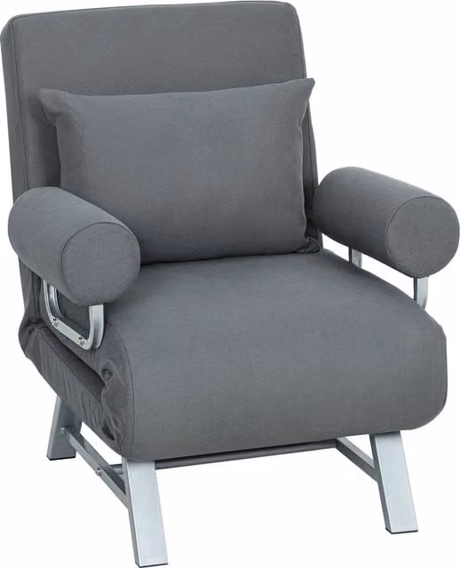 HOMCOM 3-in-1 Convertible Single Sofa Bed in Grey with Adjustable Backrest and Armrests – 1