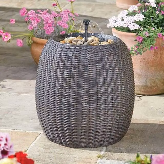Garden Mile Brown Rattan Effect Solar Cascade Tabletop Fountain