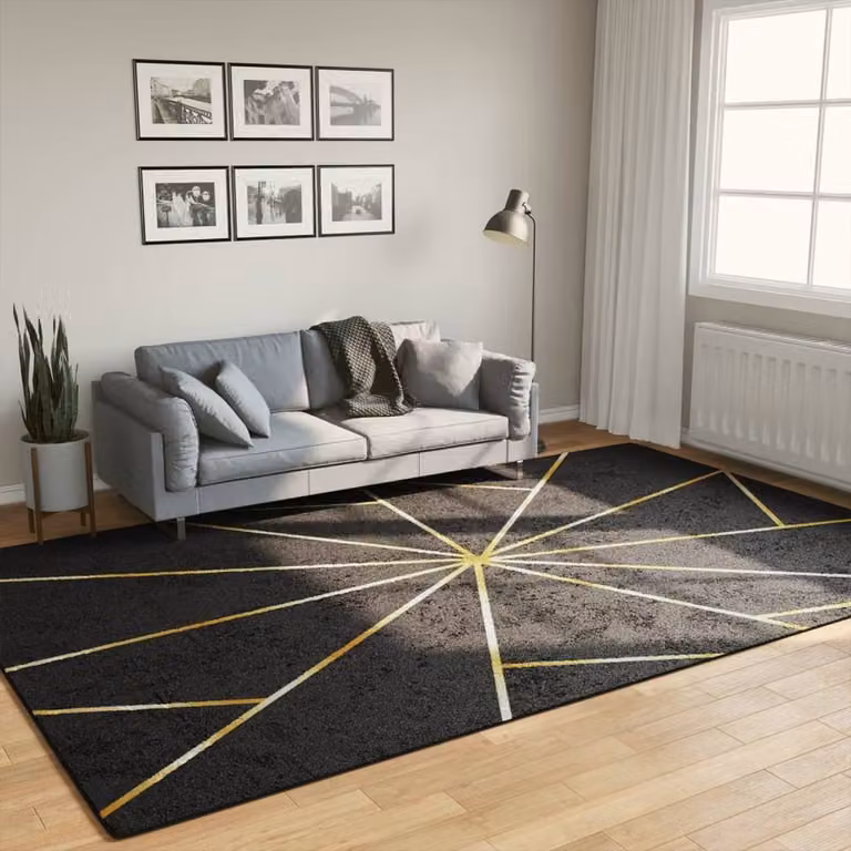 Berkfield Home Washable Geometric Round Anti Slip Rug in Black and Gold, Diameter: 100 cm
