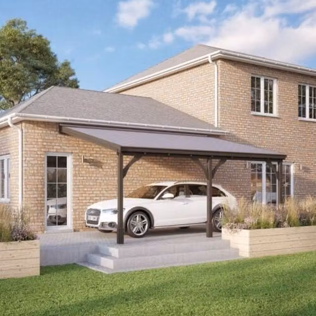 Rutland County Garden Furniture Ltd Pent Carport with Bitumen Shingle Roof, Wood, Brown and Light Green, W: 434 cm, L: 350 cm – 1