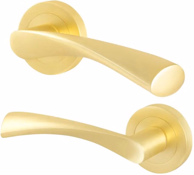 AFIT Satin Brass Round Rose Internal Door Handles, 1 Pair, Gold, W: 15 cm x H: 15 cm – 1