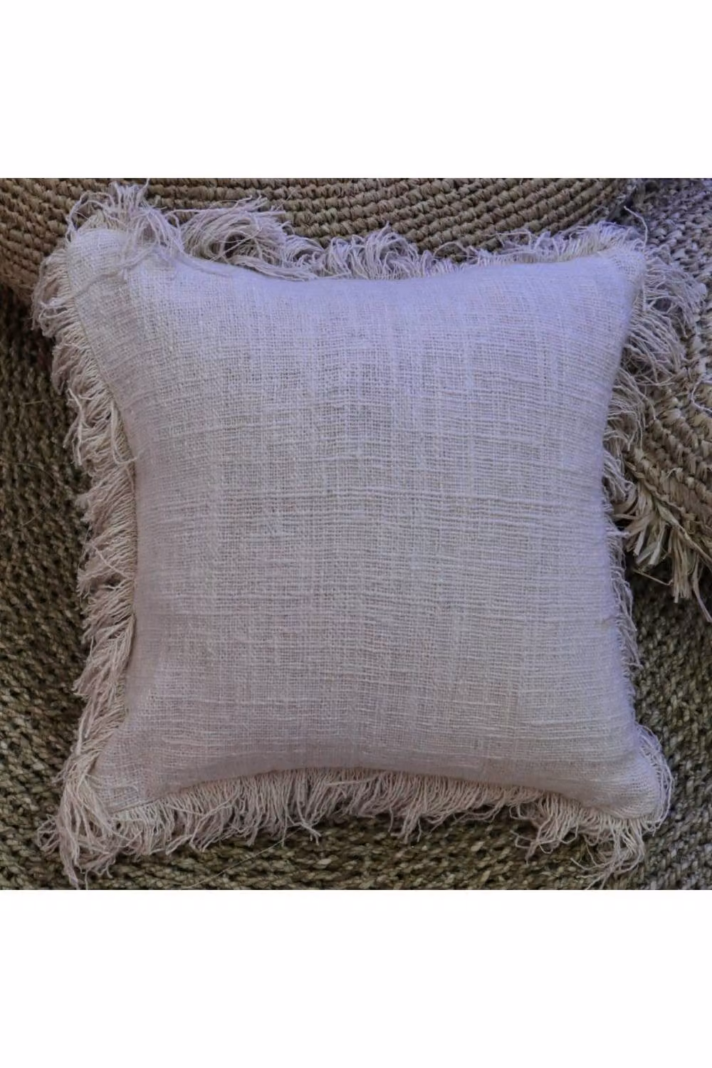 KDMD Linen Square Cushion Cover with Fringe in Beige, W/D/H: 60 x 60 x 1 cm – 2