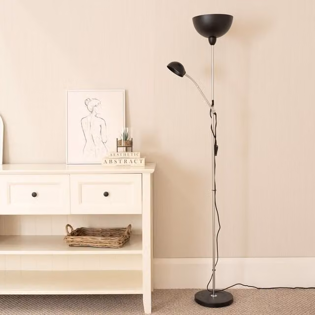 ValueLights Orion Father and Son Adjustable Modern Metal Floor Lamp with Dome Shade in Black