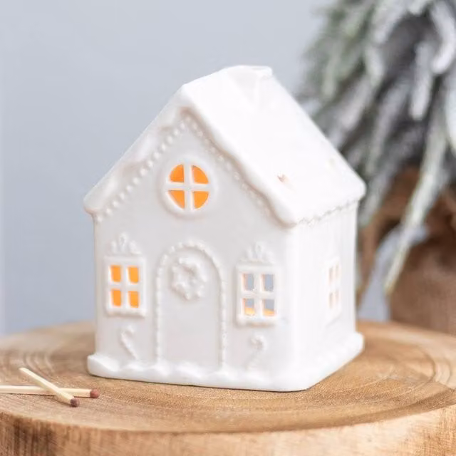 Uniqueful White Ceramic Gingerbread House Tealight Holder – 1