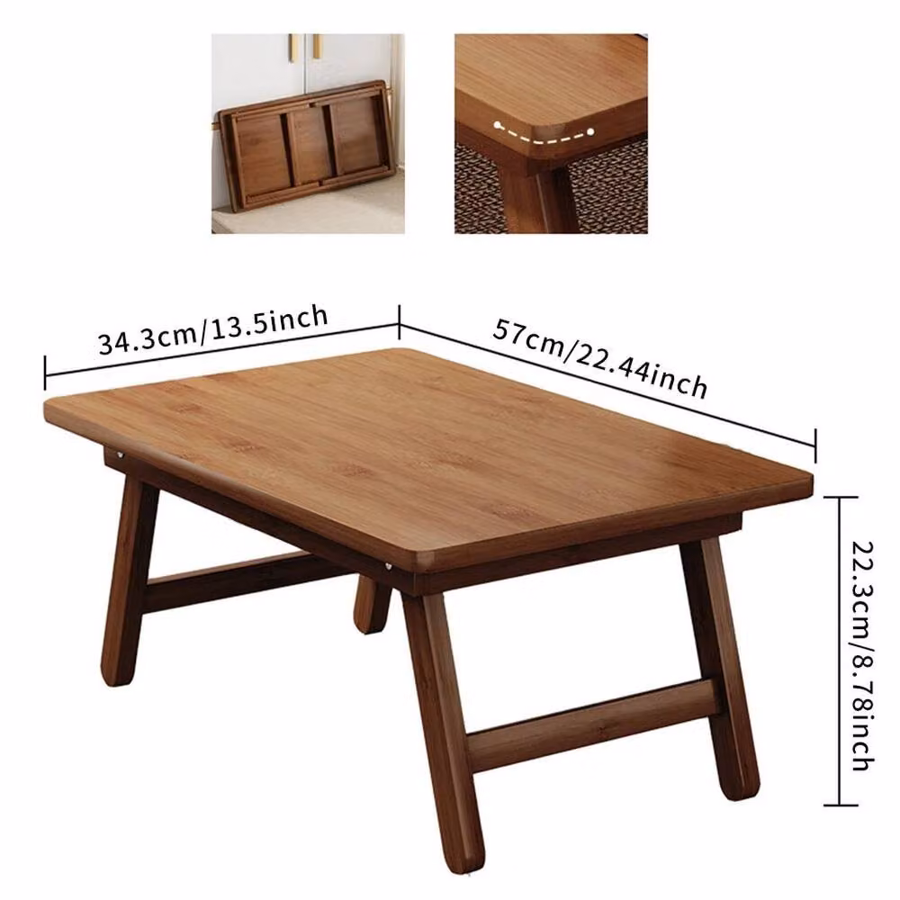 EONLION Brown Wooden Folding Coffee and Tea Table, W/D/H: 57 x 34.3 x 22.3 cm – 2