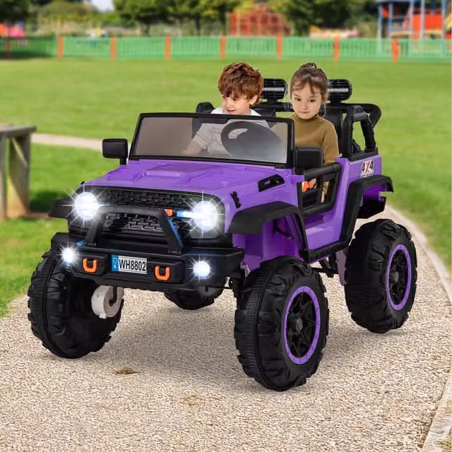 Costway Purple 2-Seater Electric Ride On Car with Light and Sound and Rechargeable Battery