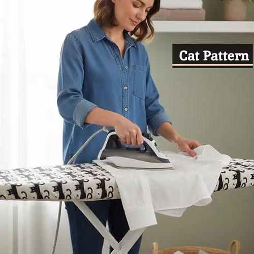 Orsina Cat Pattern Ironing Board Cover in Black, White and Grey with Cotton Fabric – 4