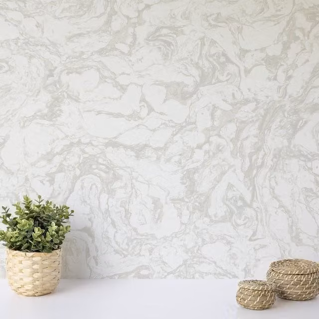 Wallquest Abstract Liquid Marble Effect Wallpaper in Grey and White Matt Paper Roll