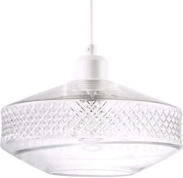 Happy Homewares Modern Round Glass Pendant Light Shade with 3D Shaped Diamonds in Transparent