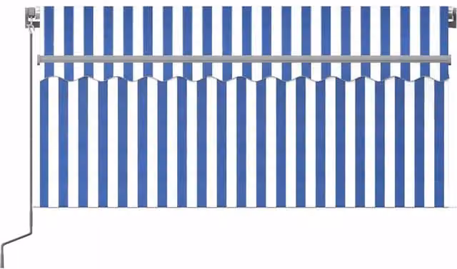 Berkfield Home Manual Retractable Folding Arm Awning with LED and Blind, Blue and White Striped, W: 350 cm, D: 250 cm