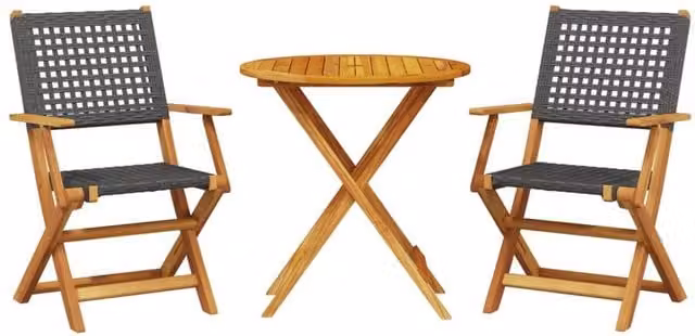 Berkfield Home 3 Piece Black Poly Rattan and Acacia Wood Bistro Set – 1
