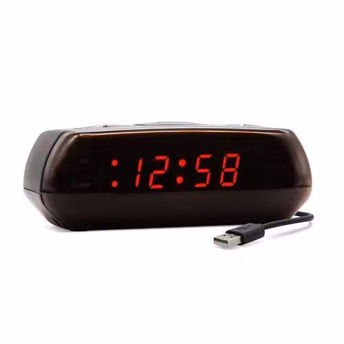 Acctim Miramar Digital Alarm Clock with Red LED Display and Battery Backup, Black and Red – 1