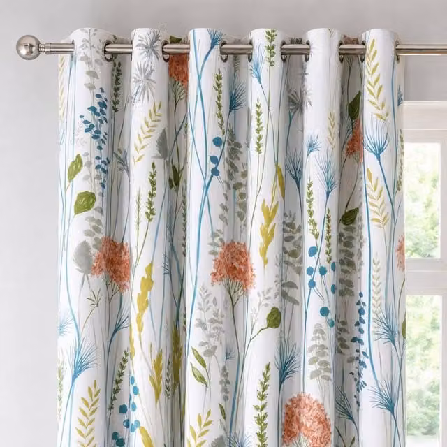 Florelle Bloomfield Floral Eyelet Curtains, Multicolour, Width: 168 cm, Drop: 137 cm – 1