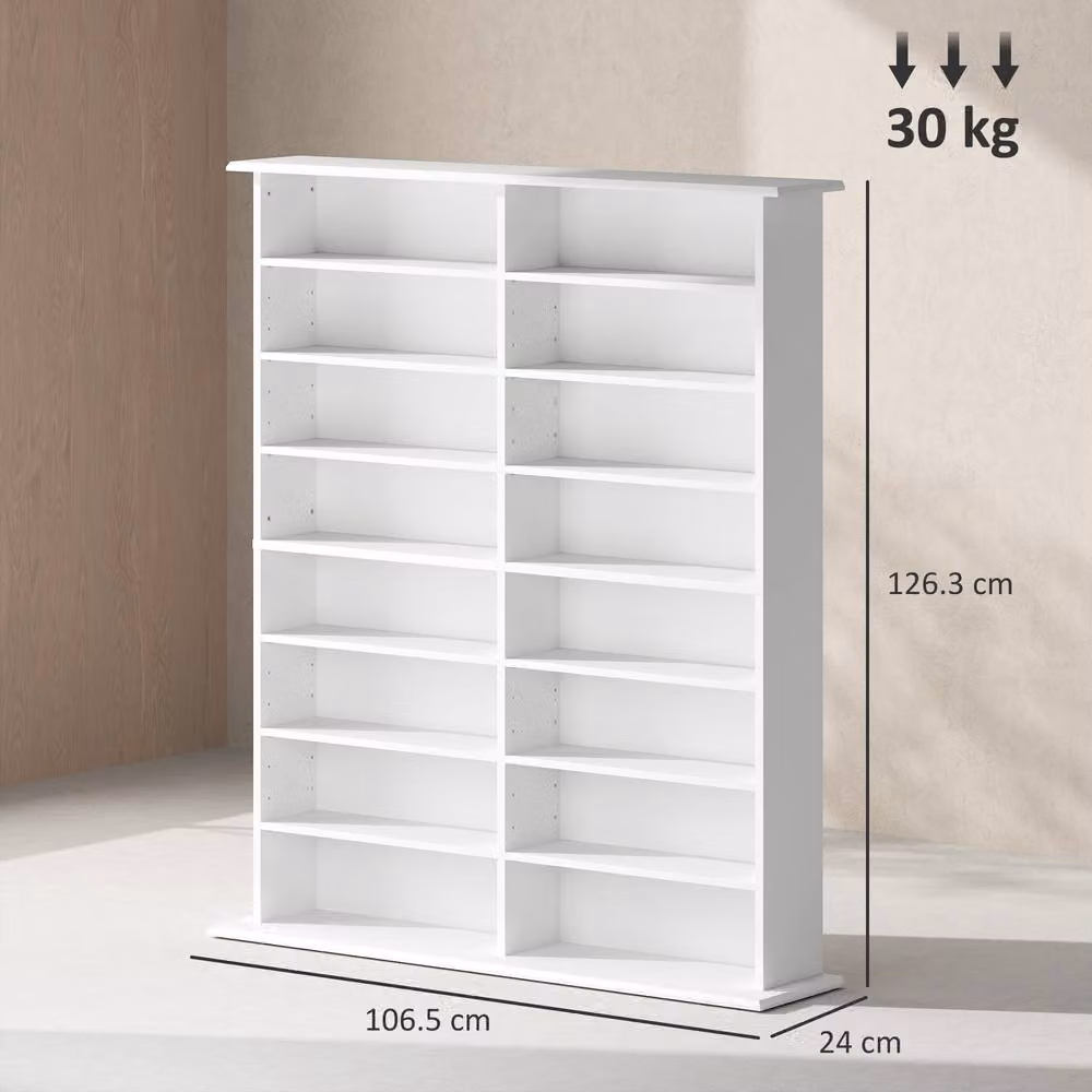 Rolipo Modern White Wall Mounted CD DVD Media Storage Shelf with Adjustable Shelves and Back Panel – 4