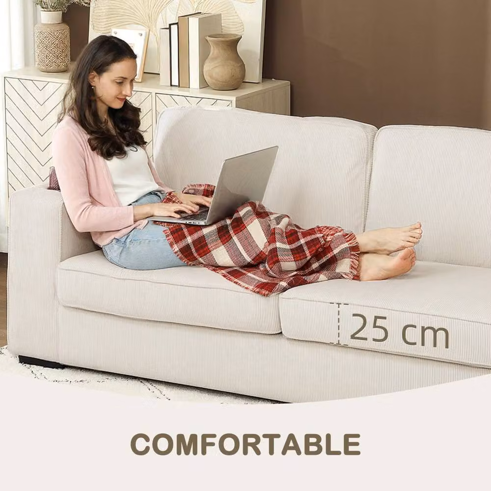 Wyld Haus Tocomo 3 Seater Sofa in Beige Corduroy with Cup Holders – 3