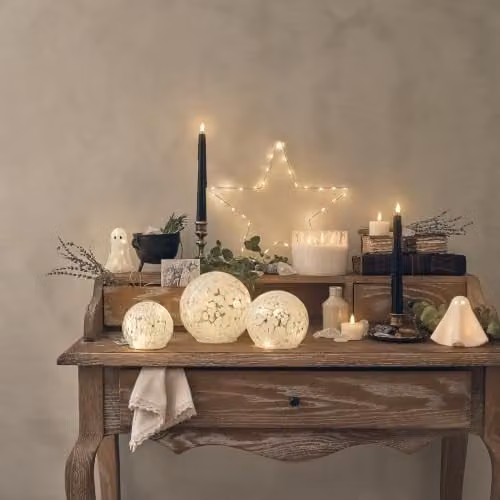 Lights4fun White Confetti Glass Globe LED Tabletop Decoration – 5