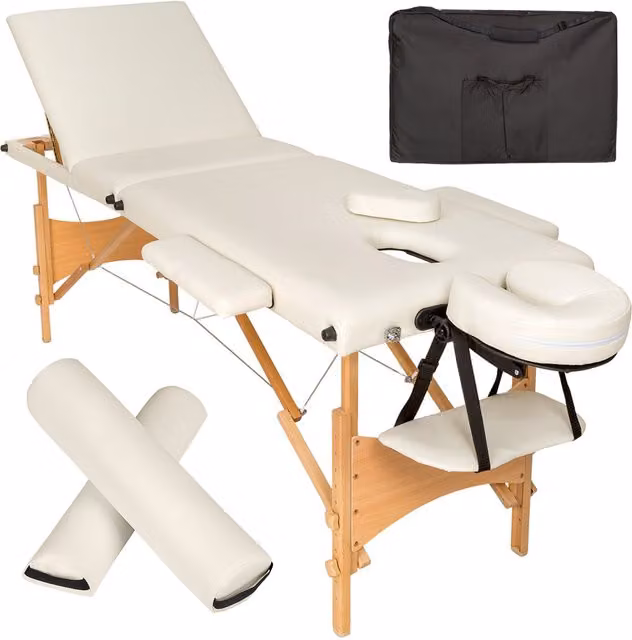 Tectake Professional Massage Table Set in Beige and Yellow with Wood Accents